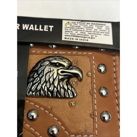 RIDGE MOUNTAIN VEGAN LEATHER HANDCRAFTED STUDDED EAGLE BIFOLD MEN'S WALLET New - Picture 5 of 12